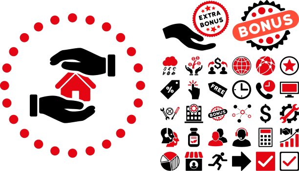 房地产保险扁平图标与奖金图片下载