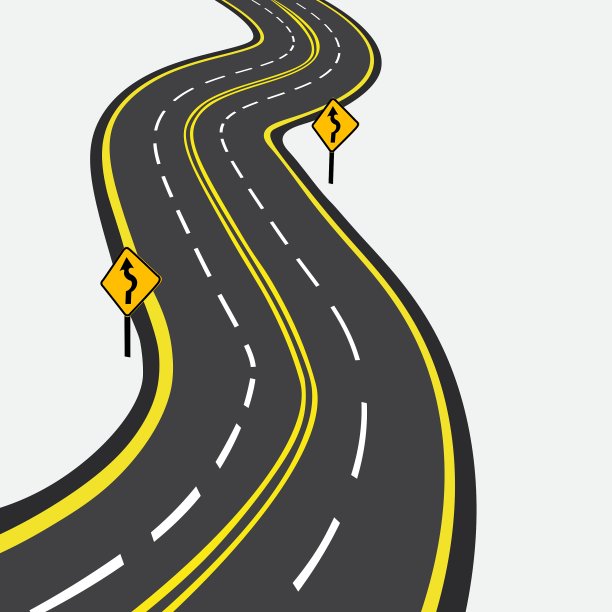 有黄色标记的弯道图片下载