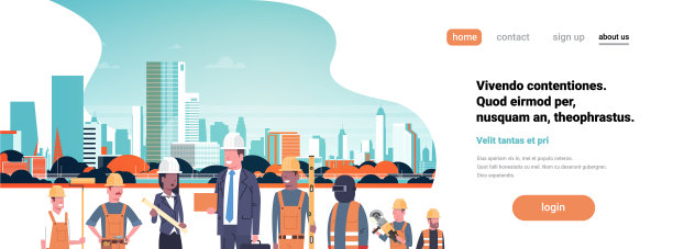 建筑商建筑师工人和车队业务图片下载