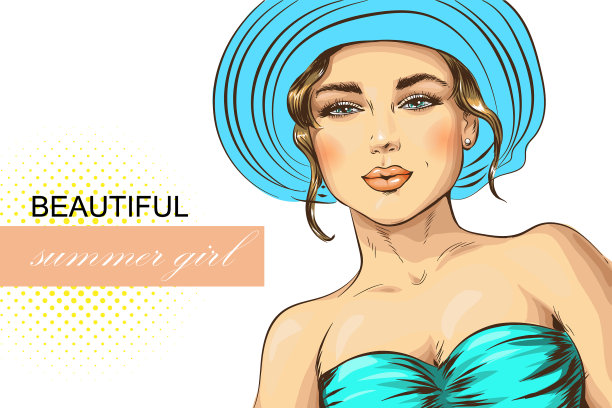 一个戴着夏帽的漂亮女人的肖像图片下载