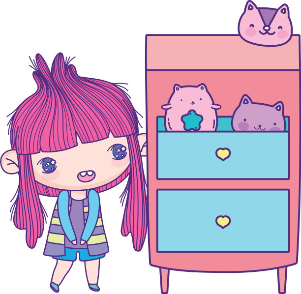 可爱的小女孩卡通抽屉和玩具图片下载