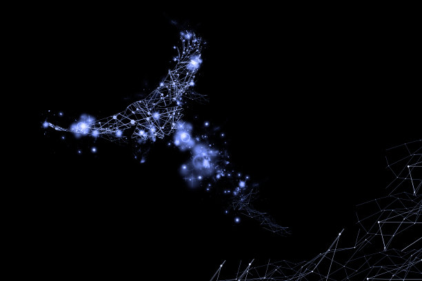 粒子，几何艺术，线和点的鸟飞行抽象插图。图片下载
