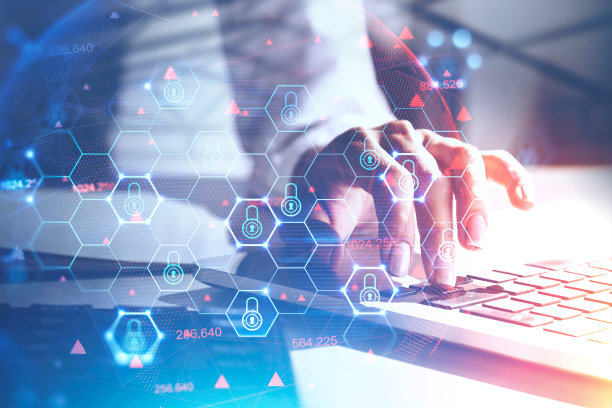 女人在笔记本电脑上打字，网络安全界面图片下载