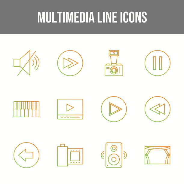 独特的多媒体线图标集图片下载