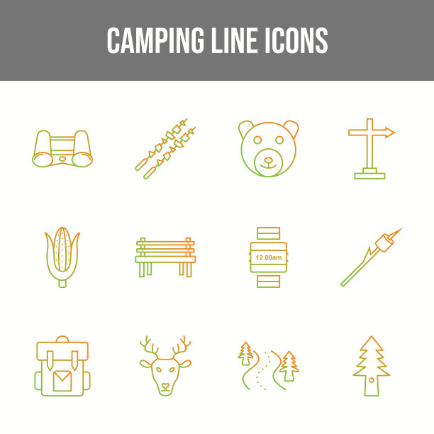 独特的露营系列图标集图片下载
