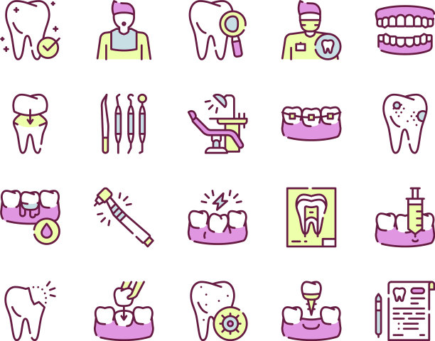 牙齿护理颜色线性图标设置图片下载