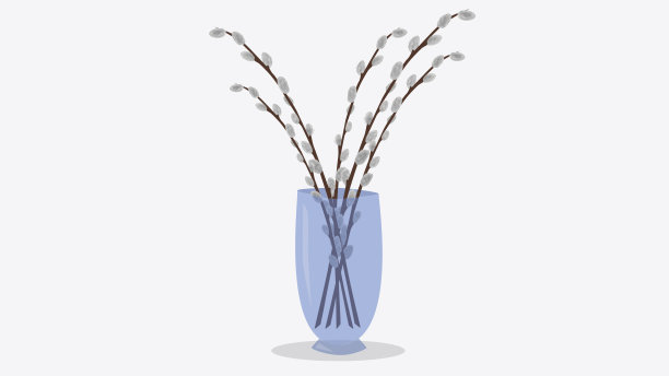 白底透明玻璃花瓶上的柳树花束。树枝在玻璃上，装饰房间。柳条花束。春天,复活节的概念图片下载