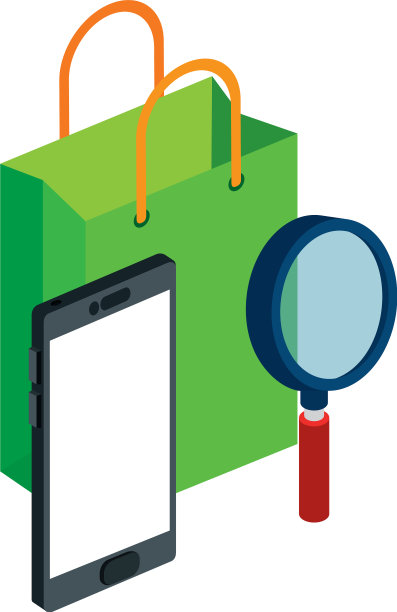 智能手机，购物袋和放大镜图片下载