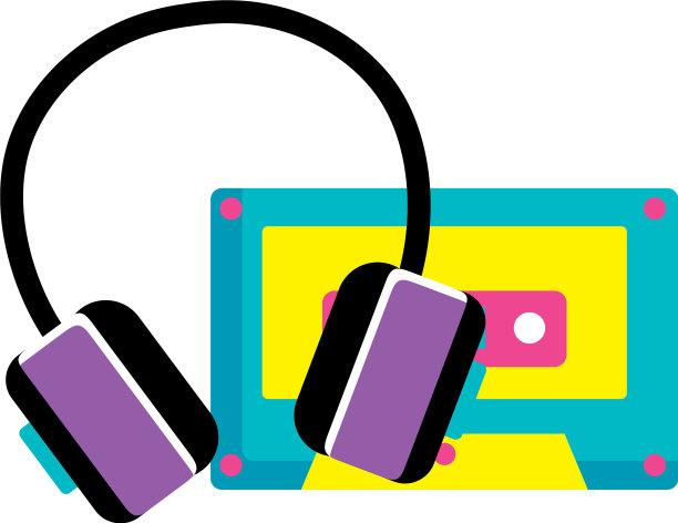 磁带音乐与耳机流行艺术风格的图标图片下载