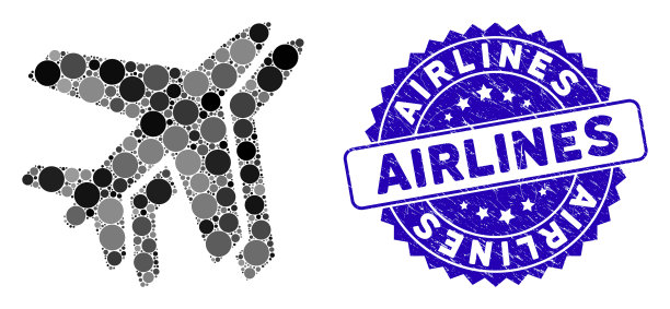 带有Grunge航空公司印章的航空公司图标拼贴图片下载