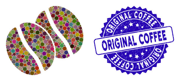 拼贴咖啡豆图标与苦恼原创图片下载