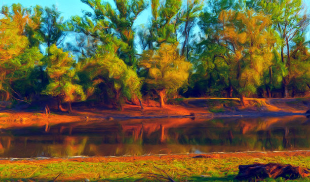 石油山水画图片下载