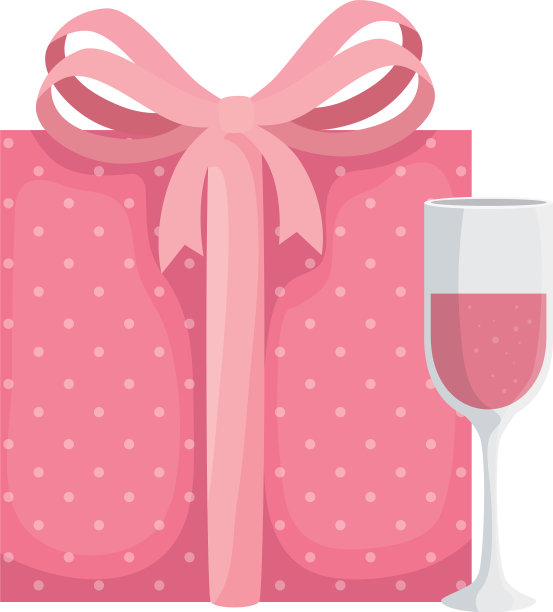 杯香槟与礼盒隔离图标图片下载