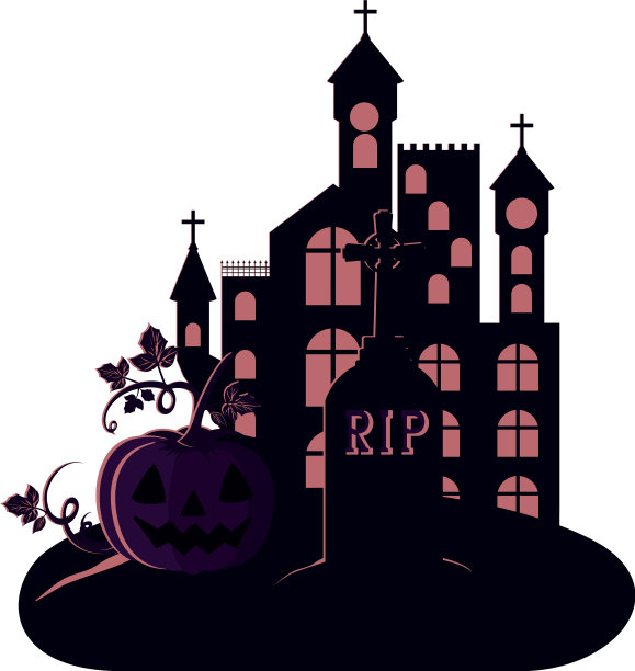 万圣节黑暗城堡与南瓜场景图标图片下载