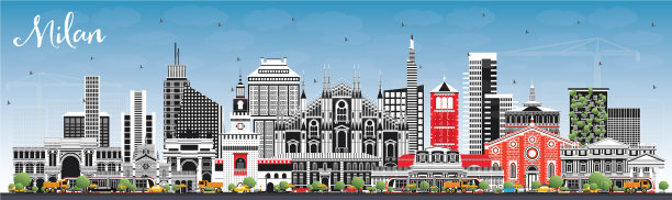 意大利城市米兰的天际线有彩色的建筑和图片下载