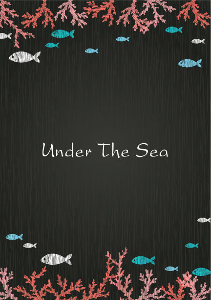 珊瑚礁和鱼在黑板的背景图片下载