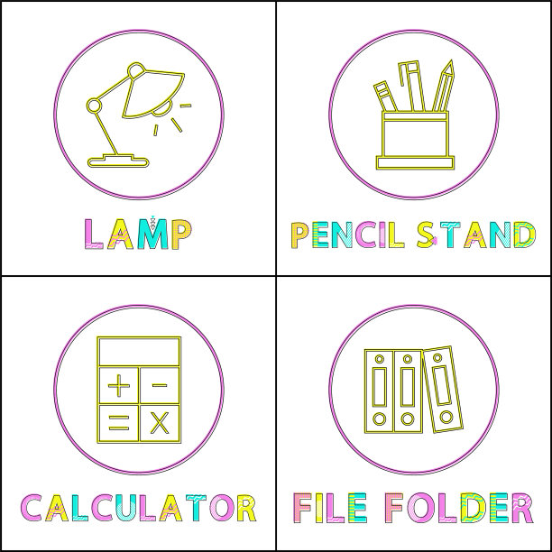 线性图标模板与办公设备集图片下载