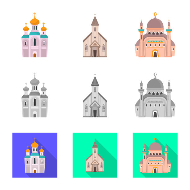 孤立物体崇拜和寺庙标志集图片下载