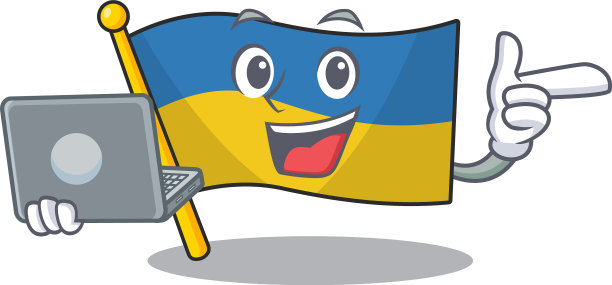 用笔记本电脑旗将乌克兰卡通隔离开来图片下载