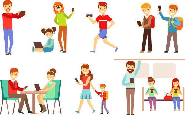 人们在小工具屏幕上看到微笑的男人图片下载