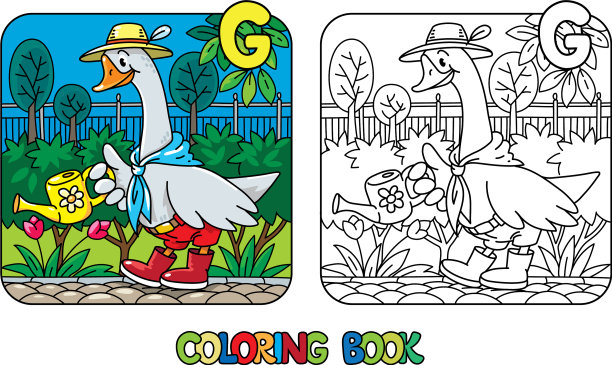 鹅园丁ABC着色书字母表g图片下载