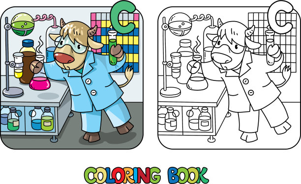 牛化学家ABC着色书字母表c图片下载