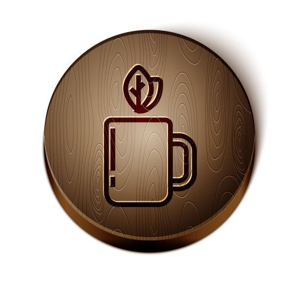 咖啡色线杯茶和叶子的图标孤立上图片下载