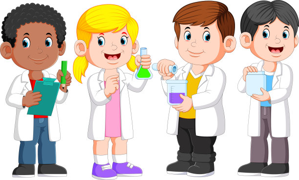 穿着白色实验服的小孩科学家图片下载