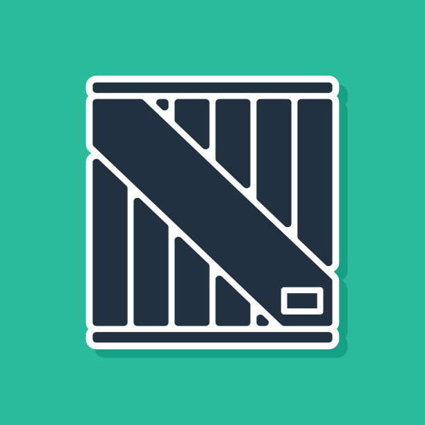 蓝色木盒子图标孤立在绿色背景上图片下载