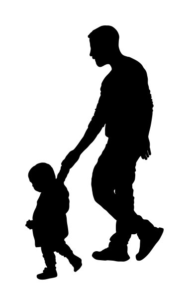 年轻的父亲和儿子牵着手剪影图片下载