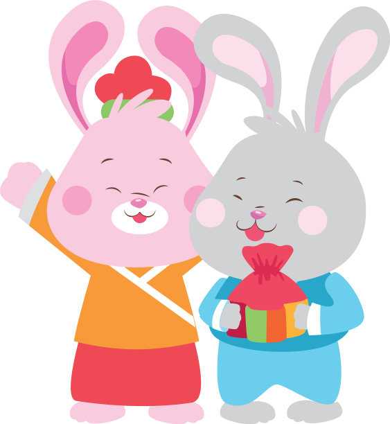 卡通兔子夫妇图标平面设计图片下载