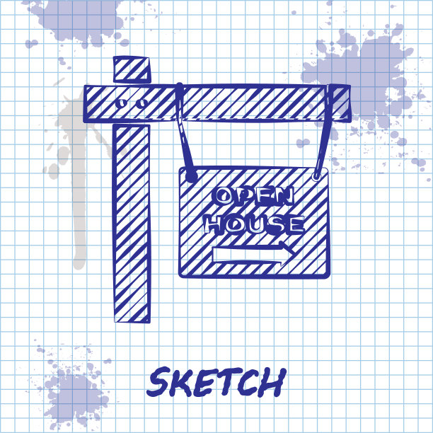 素描线挂着带有文字的看房标志图标图片下载