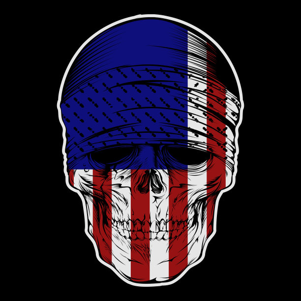 骷髅头巾与美国国旗手绘图片下载