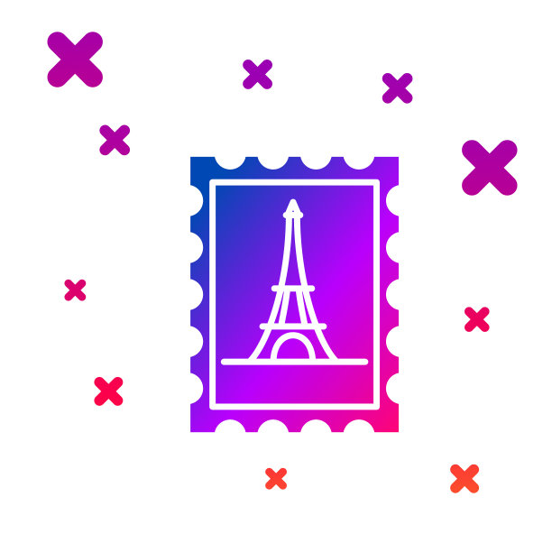 彩色邮票与埃菲尔铁塔图标隔离图片下载