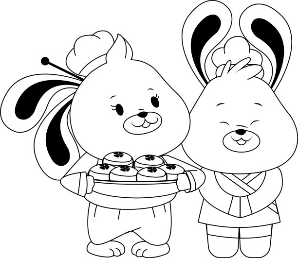 卡通兔子夫妇与月饼图片下载