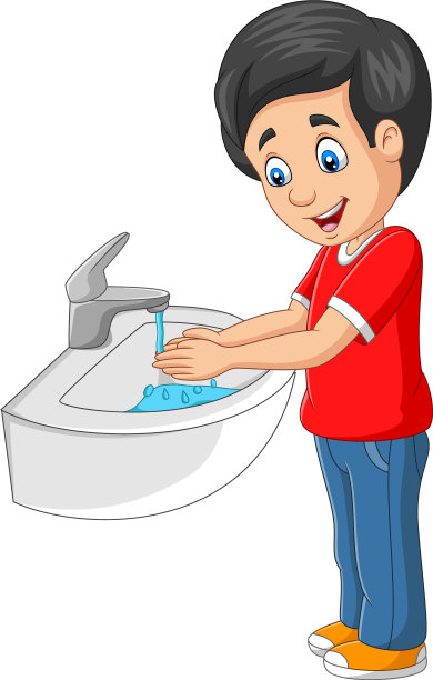 一个小男孩在白色的背景上洗手图片下载