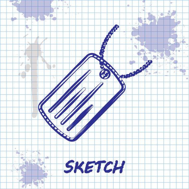 素描线军用狗牌图标孤立上图片下载