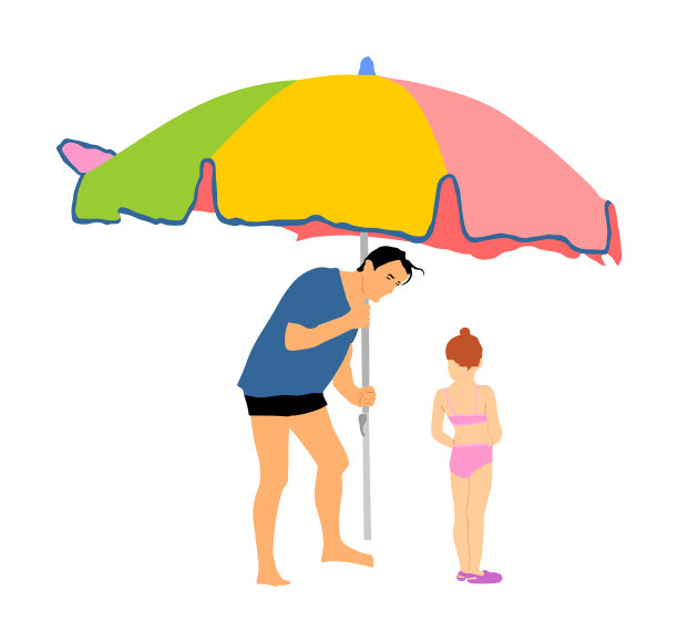 父亲和女儿在海滩上享受日光浴图片下载