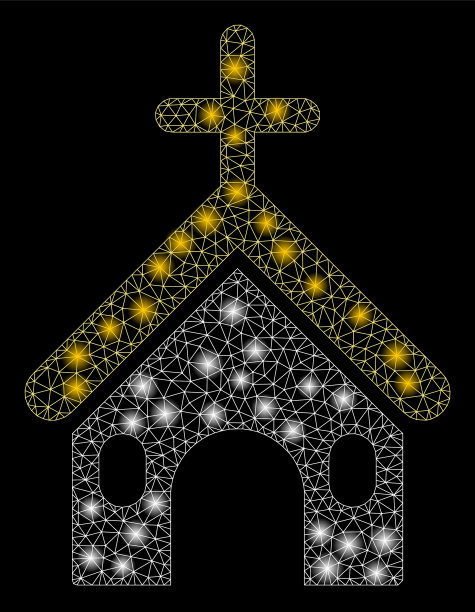 明亮的网状骨架基督教教堂与光图片下载