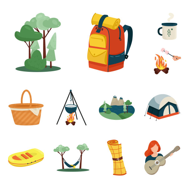 孤立对象野餐和自然图标集图片下载