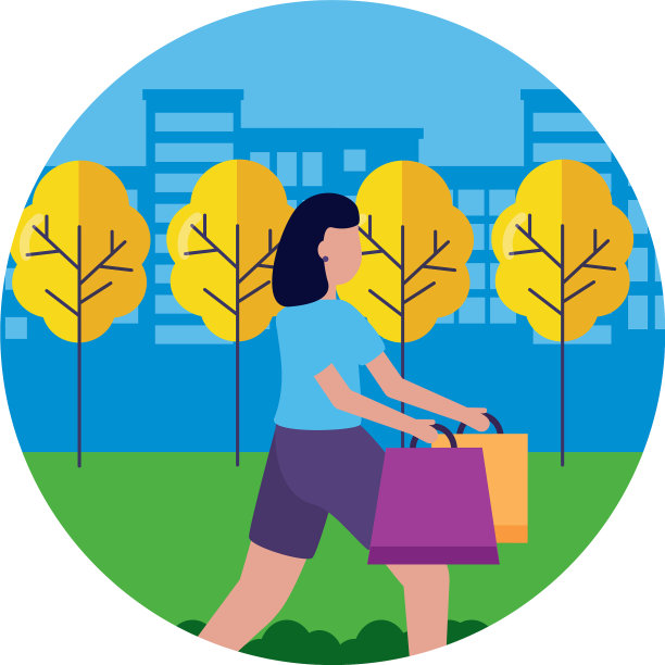 在城市公园里拿着购物袋的女人图片下载