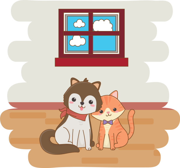 猫和狗的卡通设计图片下载