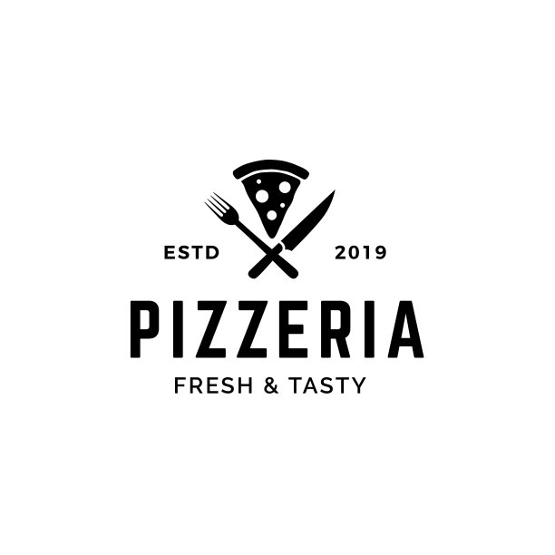 披萨叉和刀交叉的标志设计图片下载