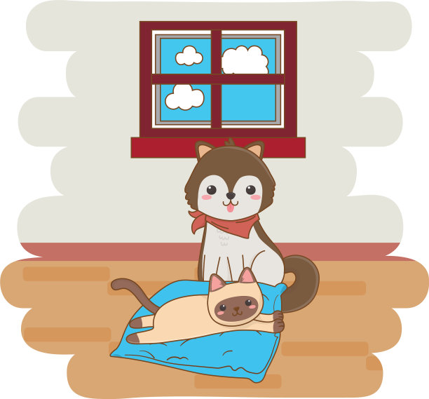 猫和狗的卡通设计图片下载