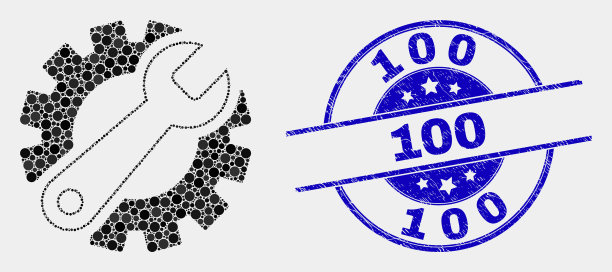 点状齿轮工具图标和Grunge 100图章图片下载
