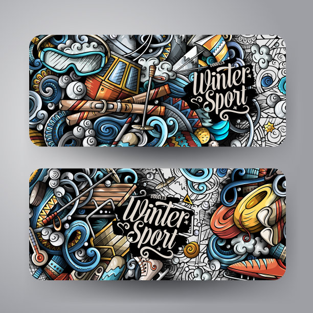冬季运动手绘涂鸦横幅集图片下载