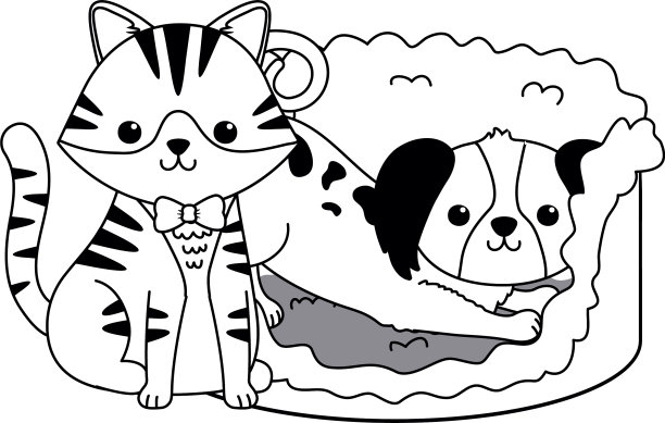 猫和狗的卡通设计图片下载