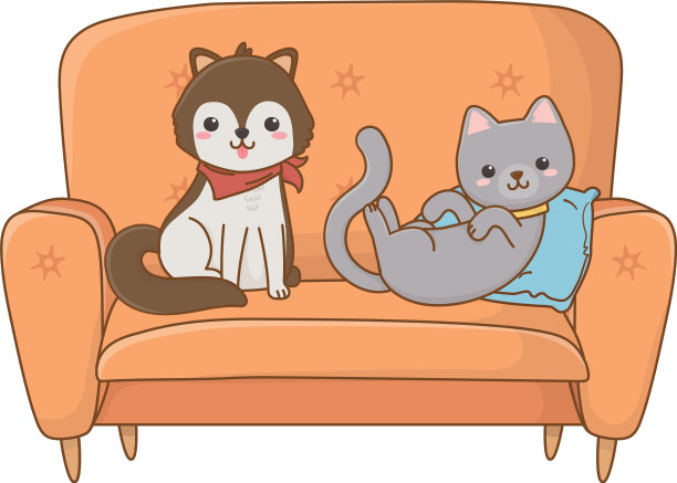 猫和狗的卡通设计图片下载