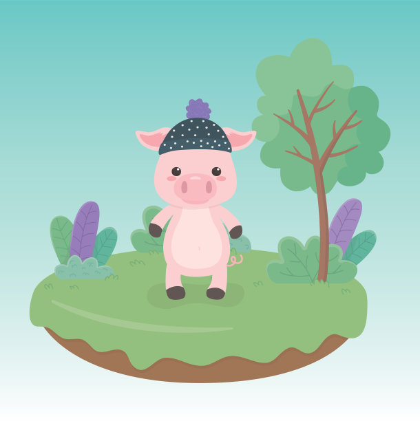 可爱的小猪在田野里图片下载