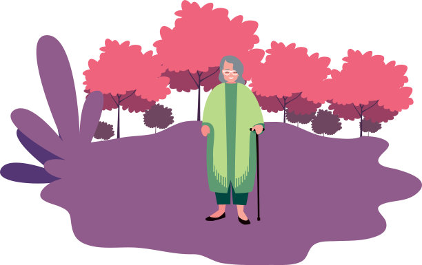 可爱的奶奶拄着拐杖在公园里图片下载